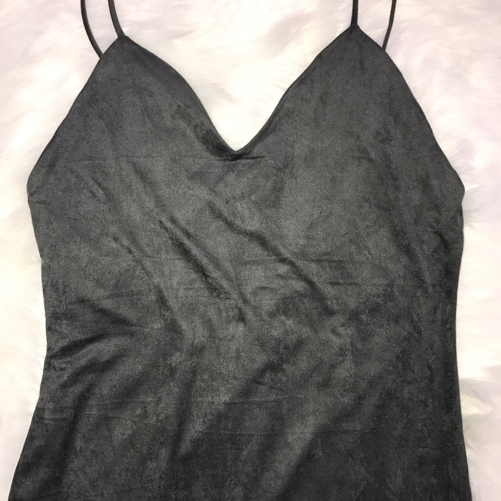 Suede bodycon spaghetti strap dress. - Picture 5 of 7